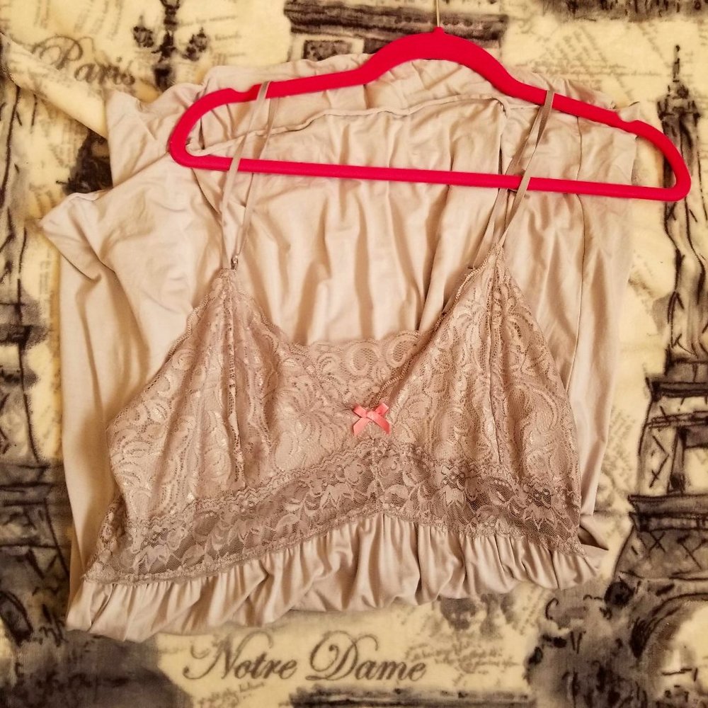 Silver Gray Cotton Lace Nightie Chemise Slip